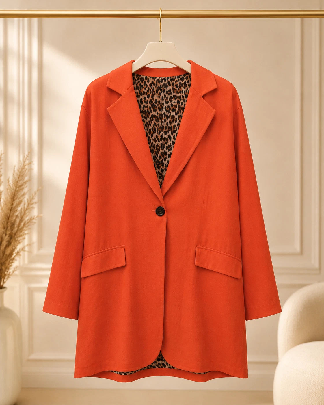 Curvy Damen Oversize-Blazer mit Leo-Futter und Stretch – Ansicht 3