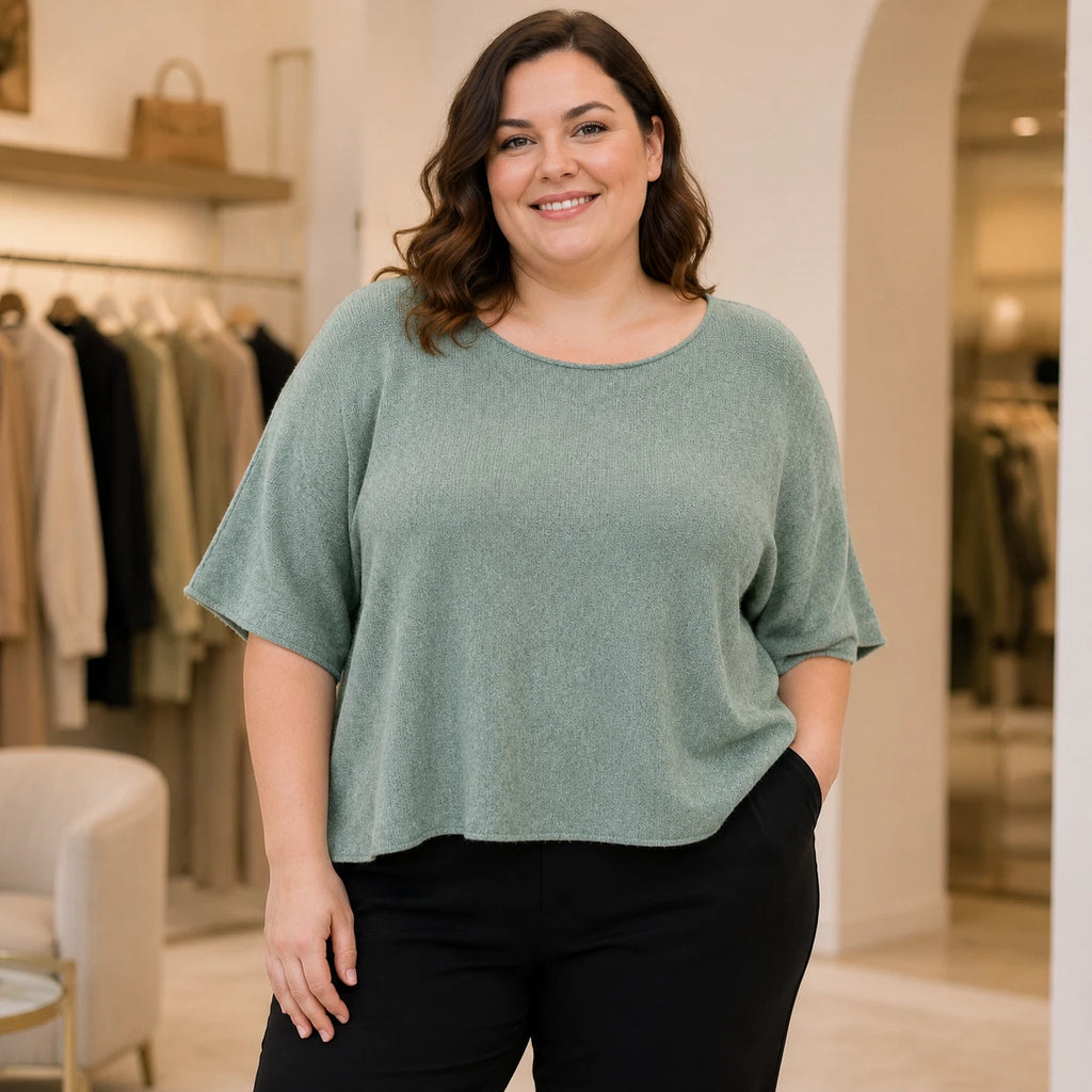Curvy Damen Feinstrick-Pullover Kurzarm Größen 48–60 – Ansicht 2