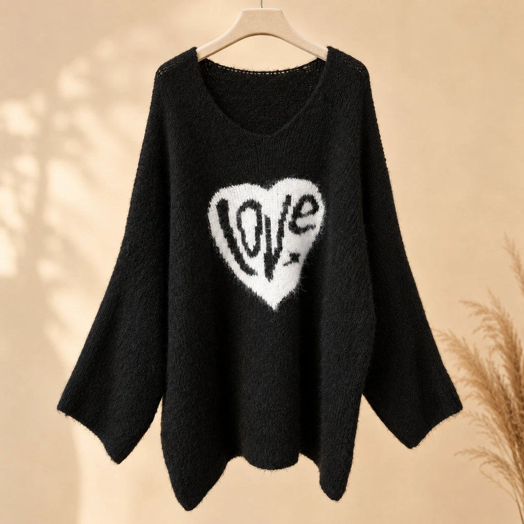 Curvy Damen Kuschelpullover LOVE Herz Oversize bis Größe 60/62 – Ansicht 1