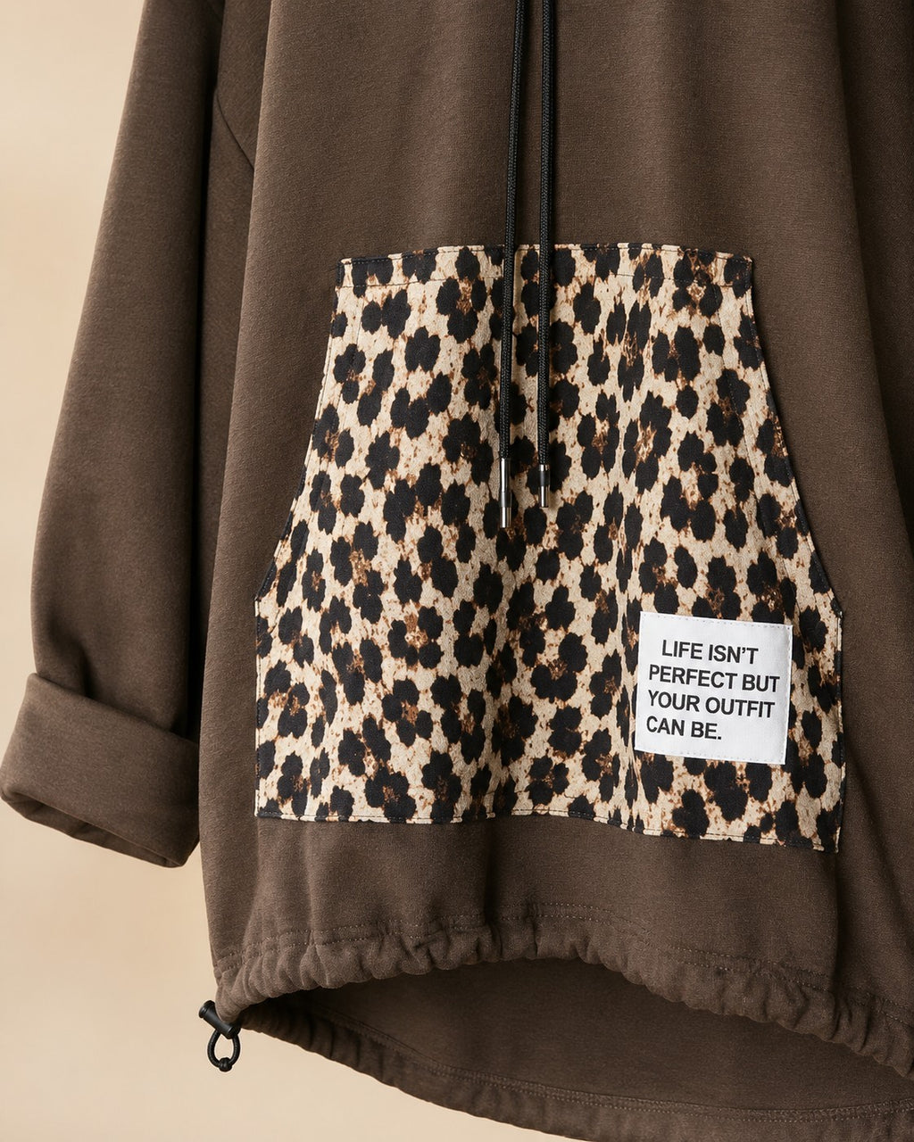 Damen Oversize Sweatshirt Tunika Schoko Leo Butterstoff Kapuze Größe 54/56 – Produktbild 4