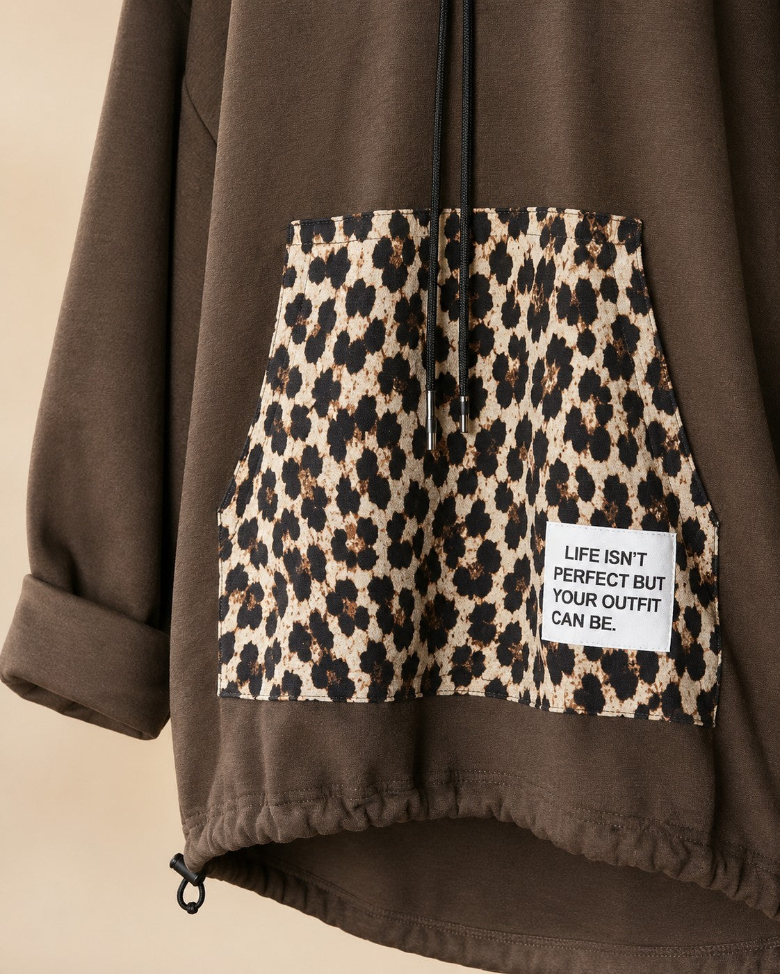 Damen Oversize Sweatshirt Tunika Schoko Leo Butterstoff Kapuze Größe 54/56 – Produktbild 4