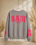 Damen Oversize Sweater Grau Neon Pink RADI Print Butterstoff Stretch bis Größe 56 – Produktbild 1