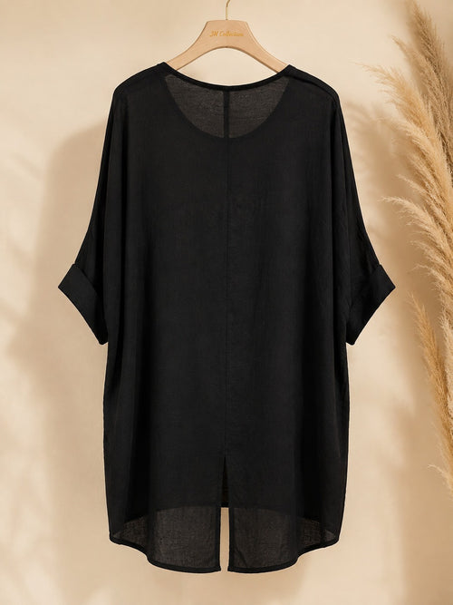 Curvy Longshirt FAMOUS Metallic Print Oversize hinten laenger Schlitz – Produktbild 2