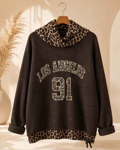 Damen Feincord Oversize Hoodie Leo Kapuze Los Angeles 91 Made in Italy – Produktbild 1