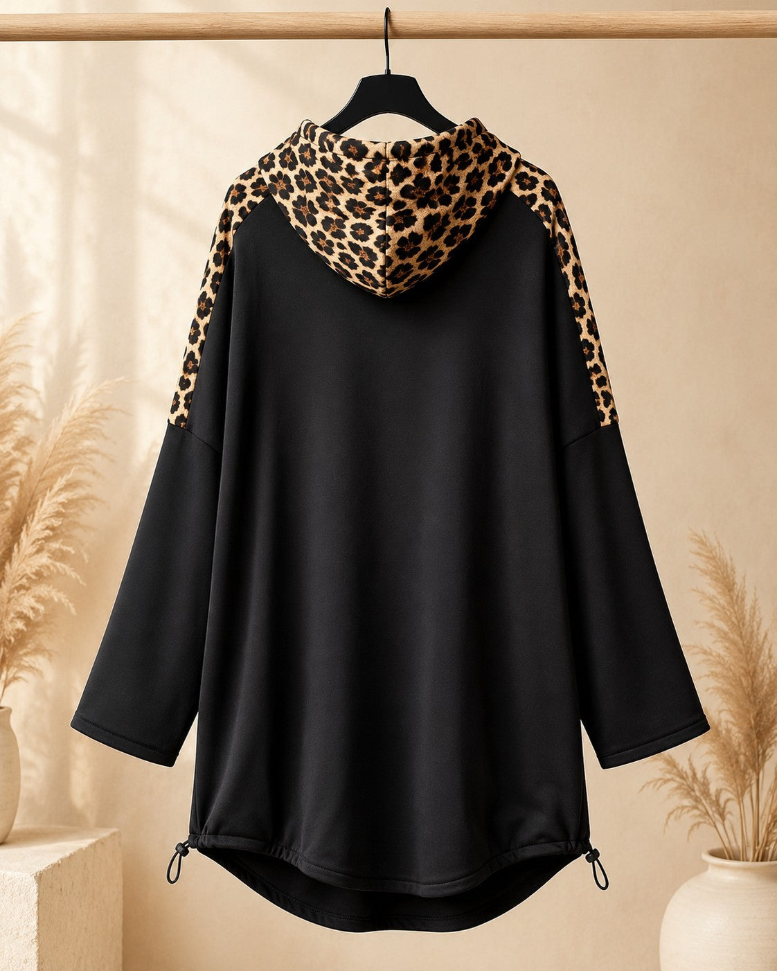 Damen Oversize Sweatshirt Tunika Leo Butterstoff Kapuze Größe 54/56 – Produktbild 5
