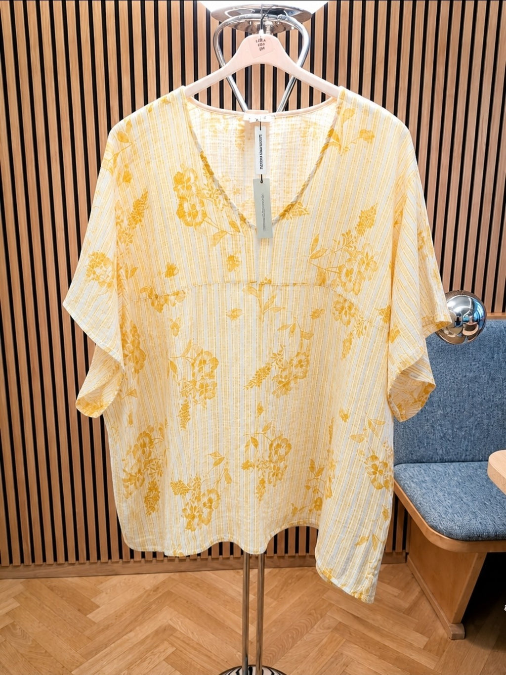 Musselin Bluse 100% Baumwolle Oversize Blumen Gelb Weiß Größe 46-58 – Produktbild 2