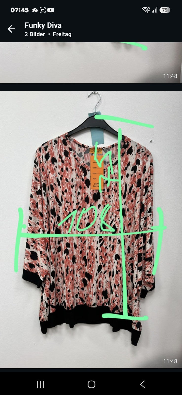 Papita Oversize Tunika Damen 50–60 Animal Print Fledermaus Koralle Schwarz – Produktbild 5