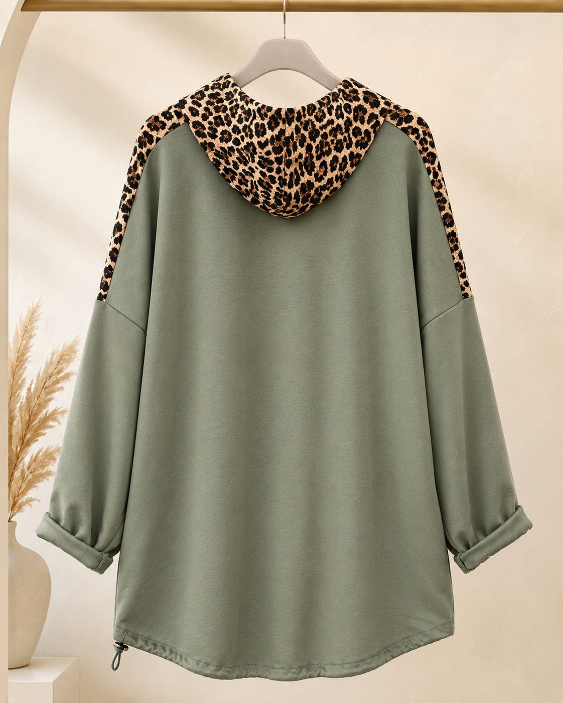 Damen Oversize Sweatshirt Tunika Leo Butterstoff Kapuze Größe 54/56 – Produktbild 3