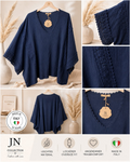 Damen Oversize Tunika Bluse Marineblau Spitze 48-58 Boho Made in Italy XXL – Produktbild 1