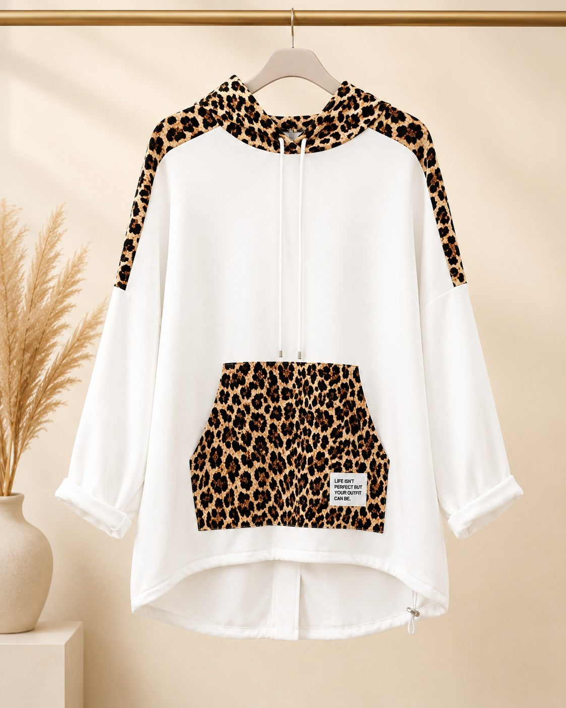 Damen Oversize Sweatshirt Tunika Leo Butterstoff Kapuze Größe 54/56 – Produktbild 12
