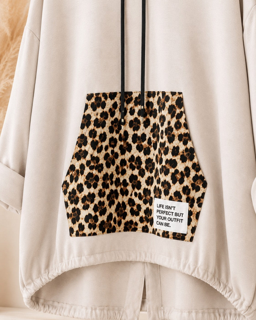 Damen Oversize Sweatshirt Tunika Leo Butterstoff Kapuze Größe 54/56 – Produktbild 10