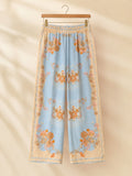 Gold & Silver Damen Hose floral Hellblau Beige Viskose Seide weit – Produktbild 1