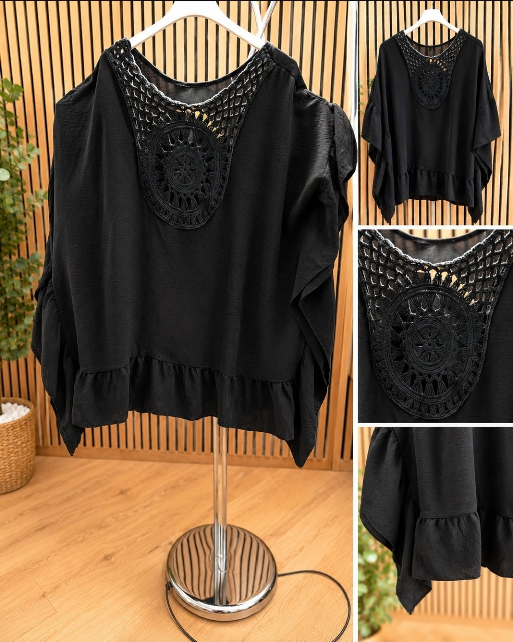 Boho Tunika Damen Häkelspitze Oversize A-Linie Größe 52 54 – Produktbild 4