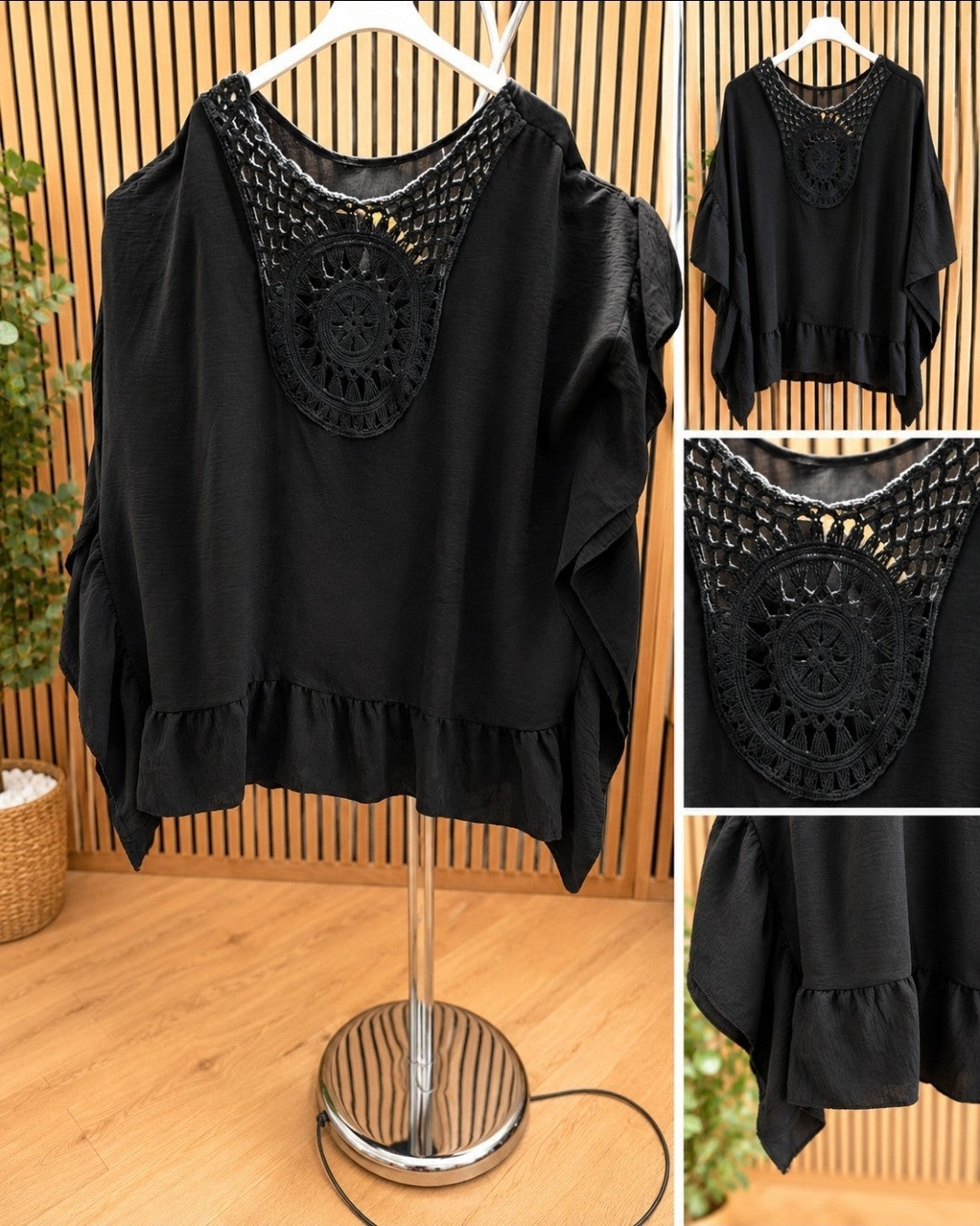 Boho Tunika Damen Häkelspitze Oversize A-Linie Größe 52 54 – Produktbild 4