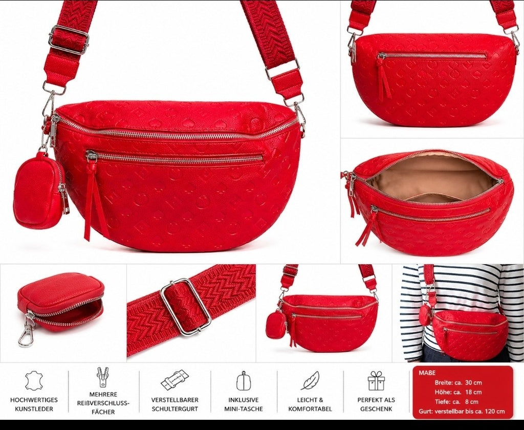 Damen Bauchtasche Umhängetasche Crossbody Rot Handtasche Trend – Produktbild 1