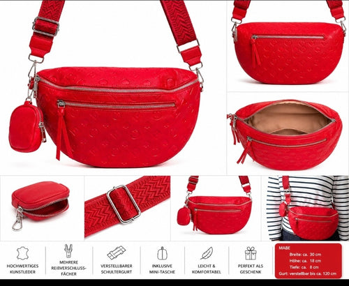 Damen Bauchtasche Umhängetasche Crossbody Rot Handtasche Trend – Produktbild 1