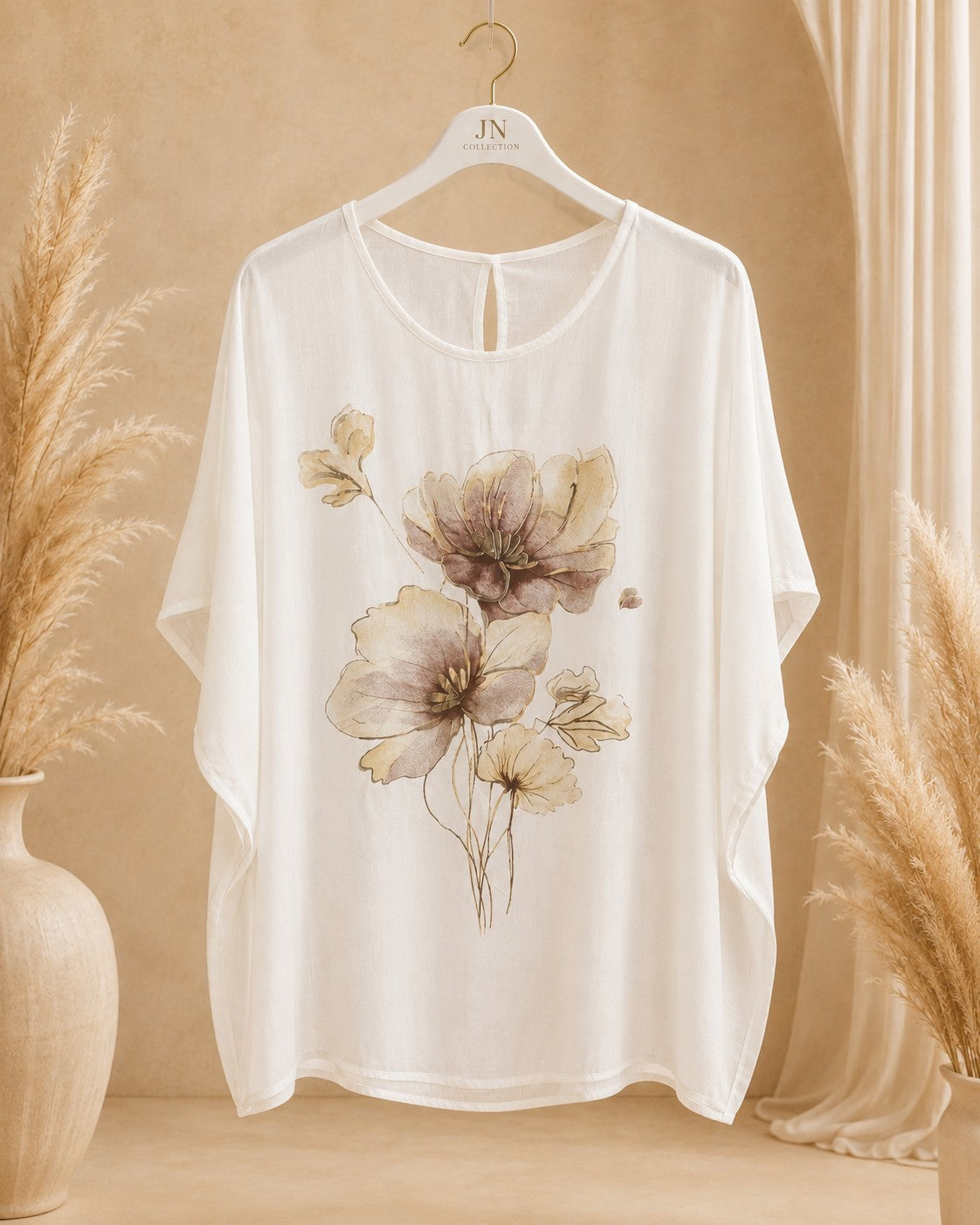 Damen Bluse Oversize Blumenprint Viskose Tunika Curvy Made in Italy – Produktbild 3