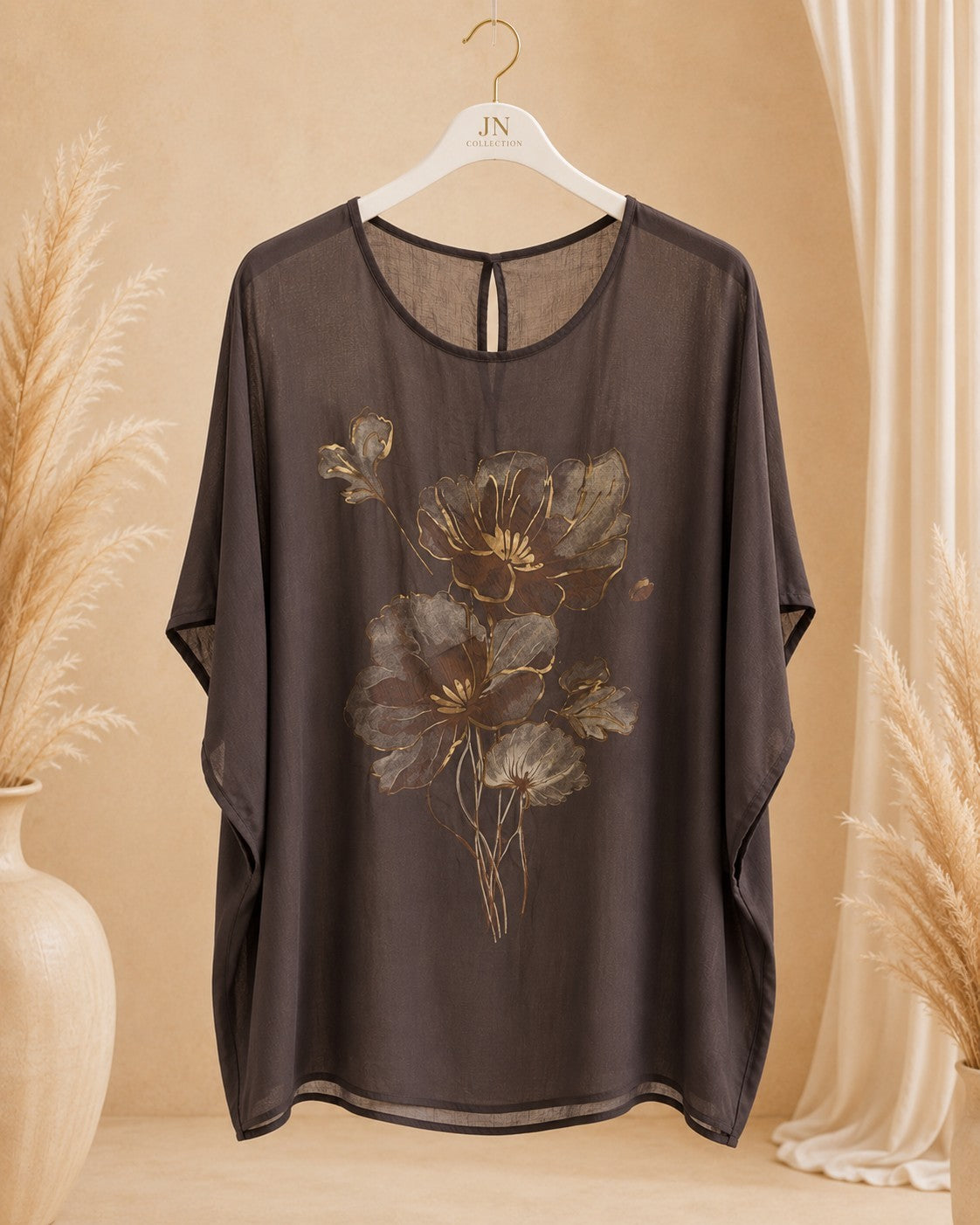 Damen Bluse Oversize Blumenprint Viskose Tunika Curvy Made in Italy – Produktbild 1