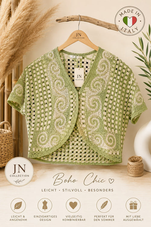 Damen Boho Häkeljacke Lochmuster Cardigan Baumwolle Größe 40–50 – Produktbild 1