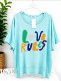 Curvy Oversize-Shirt „LOVE RULES“ in Mint – bis Größe 56 – Produktbild 1