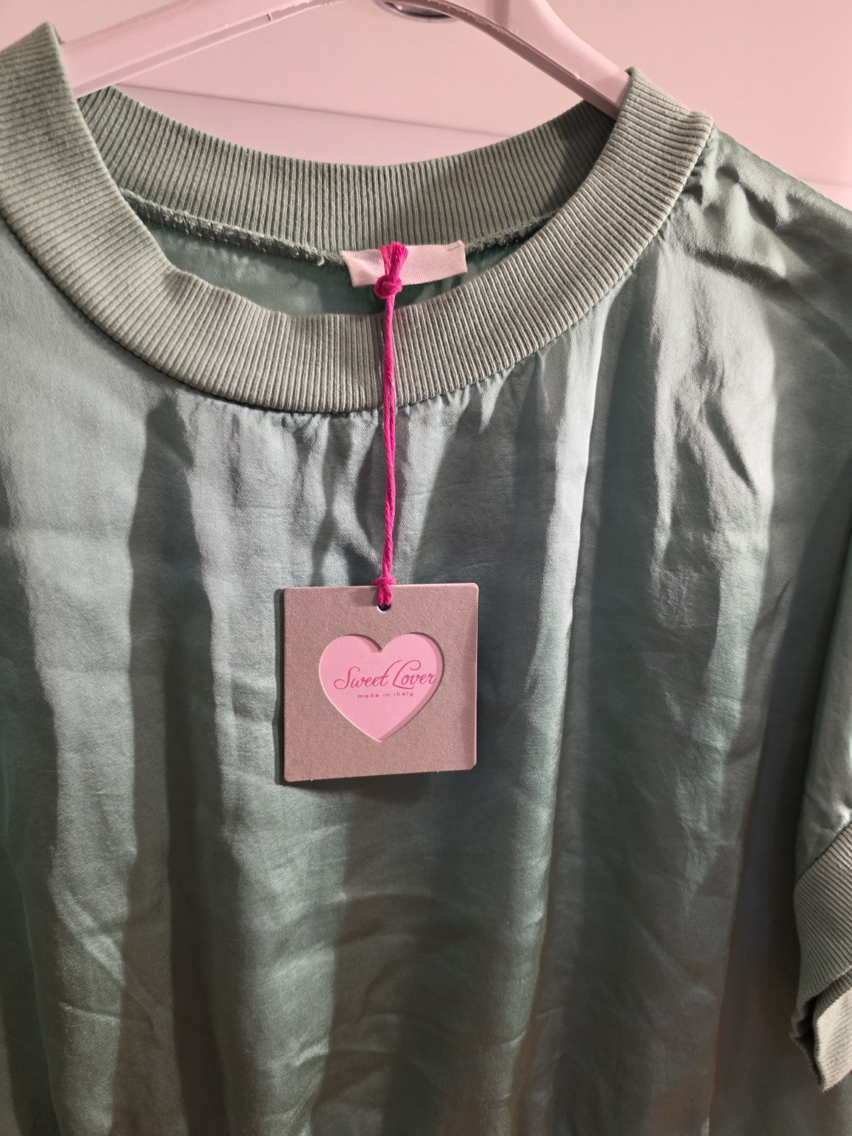 Oversize Satin Bluse Mint Damen Shirt Fledermausärmel Größe 46 48 50 52 54 – Produktbild 2