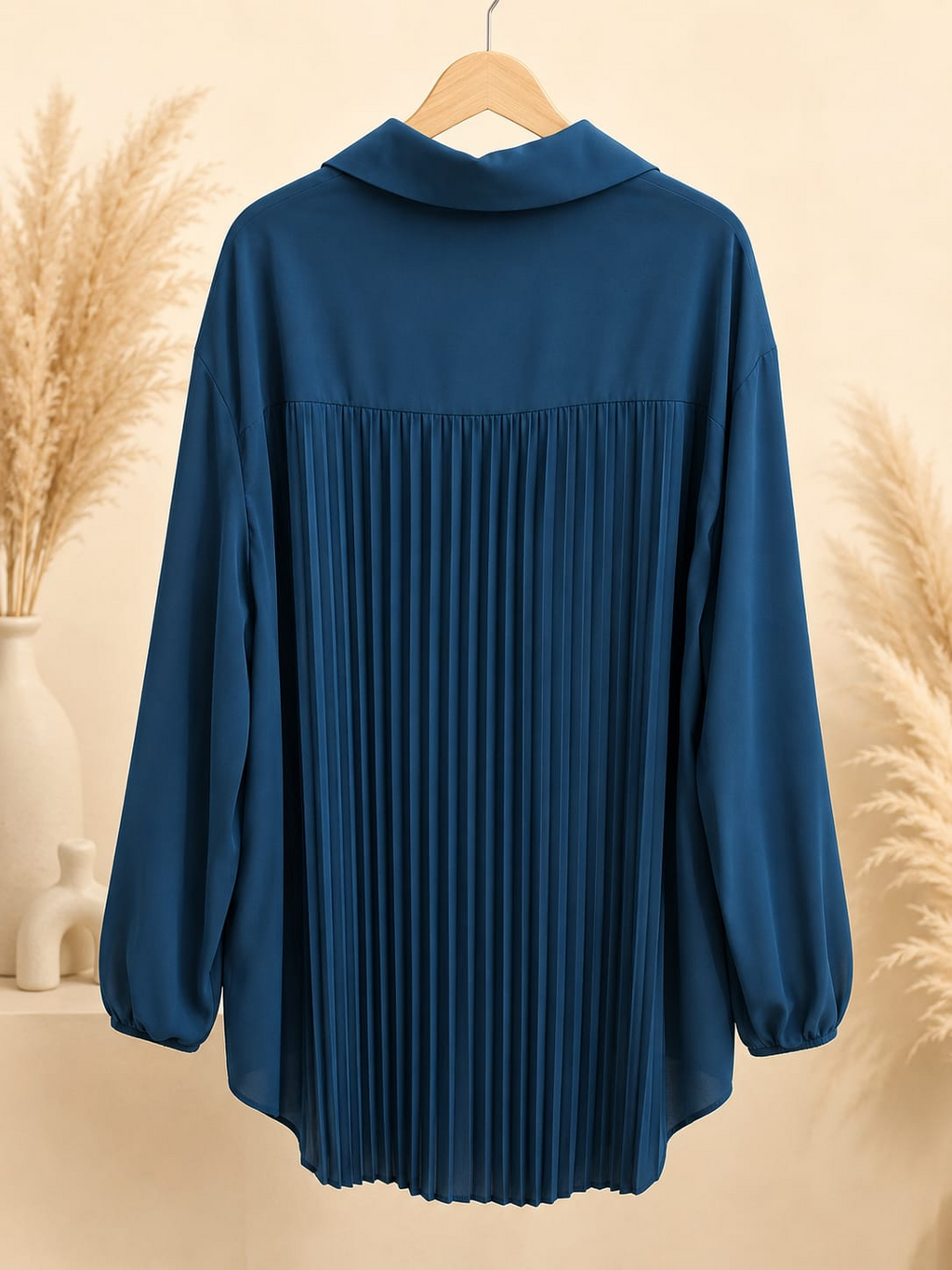 Damen Longbluse Plissee Rücken Oversize Curvy 44-56 – Produktbild 5