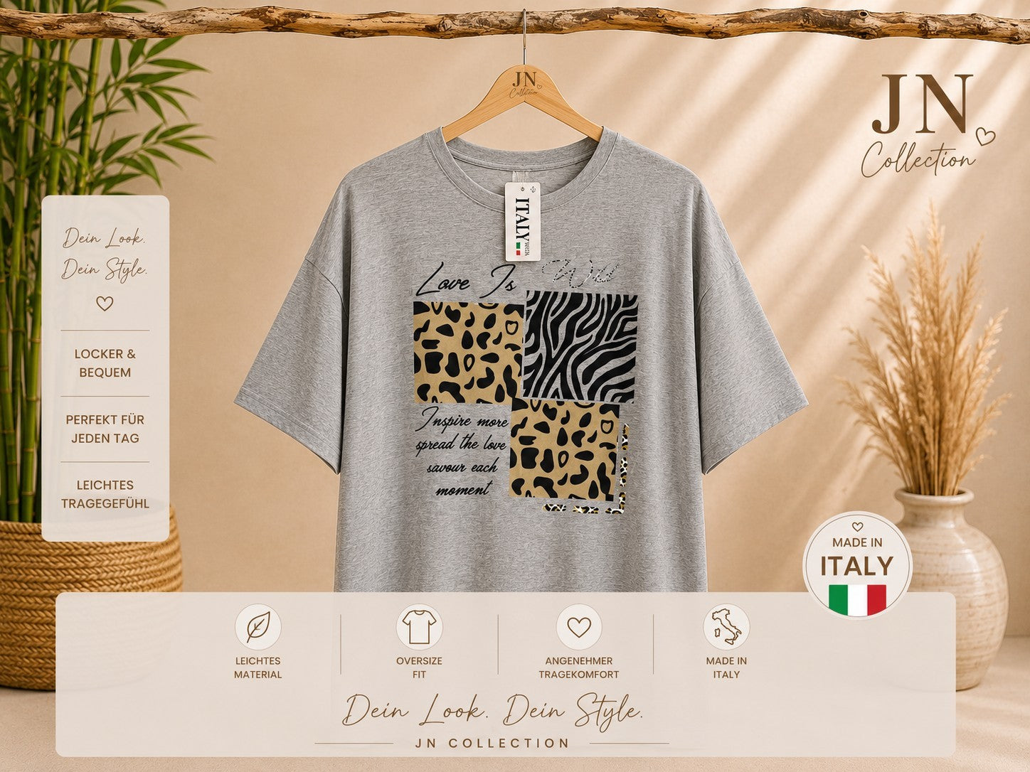 Damen Oversize T-Shirt Größe 44–58 Leo Zebra Print AA 75 Made in Italy – Produktbild 2