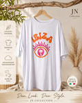 Damen Oversize T-Shirt Ibiza Weiß Neonprint Palme Gr 48-56 Made in Italy XXL – Produktbild 1