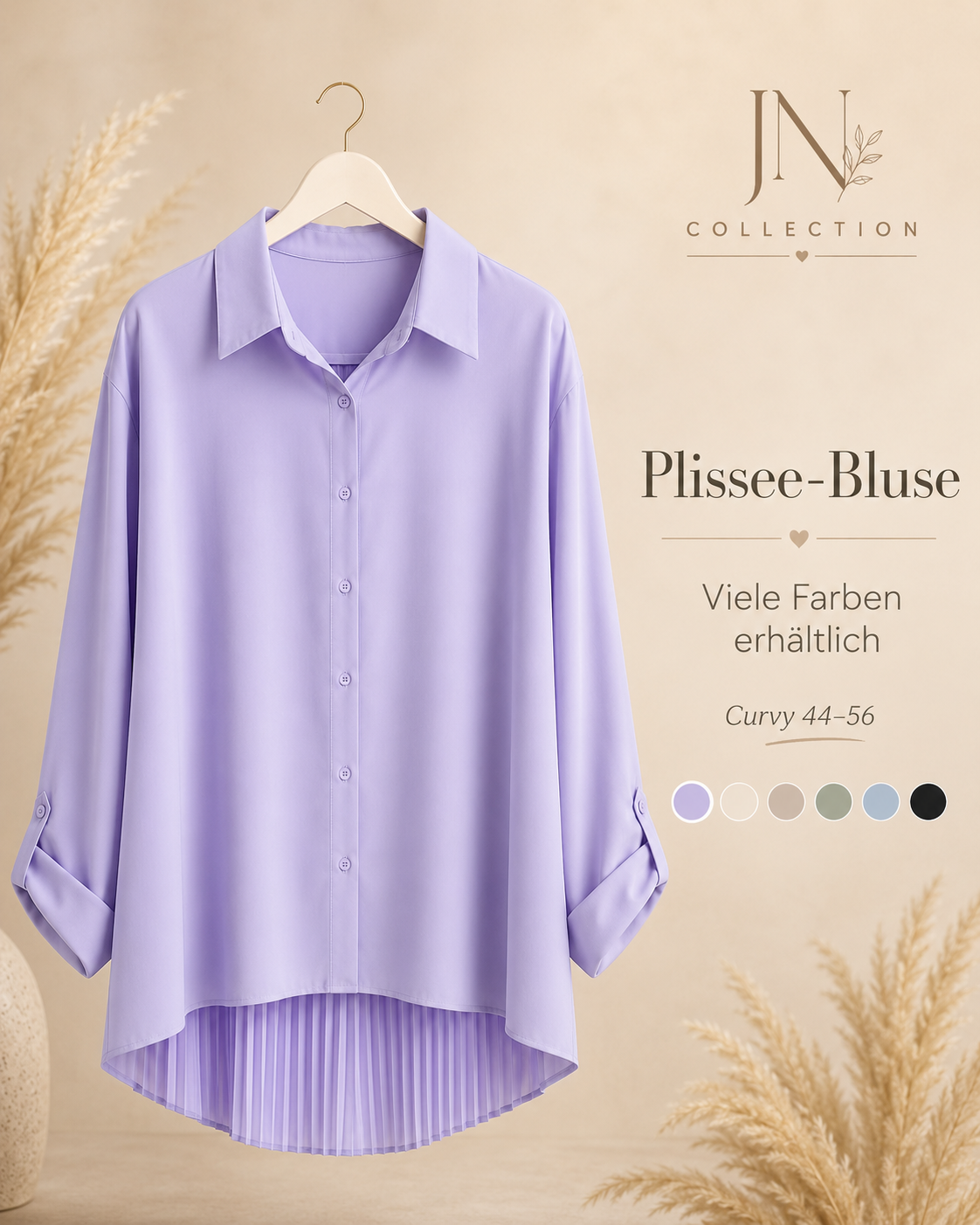 Damen Longbluse Plissee Rücken Oversize Curvy 44-56 – Produktbild 1