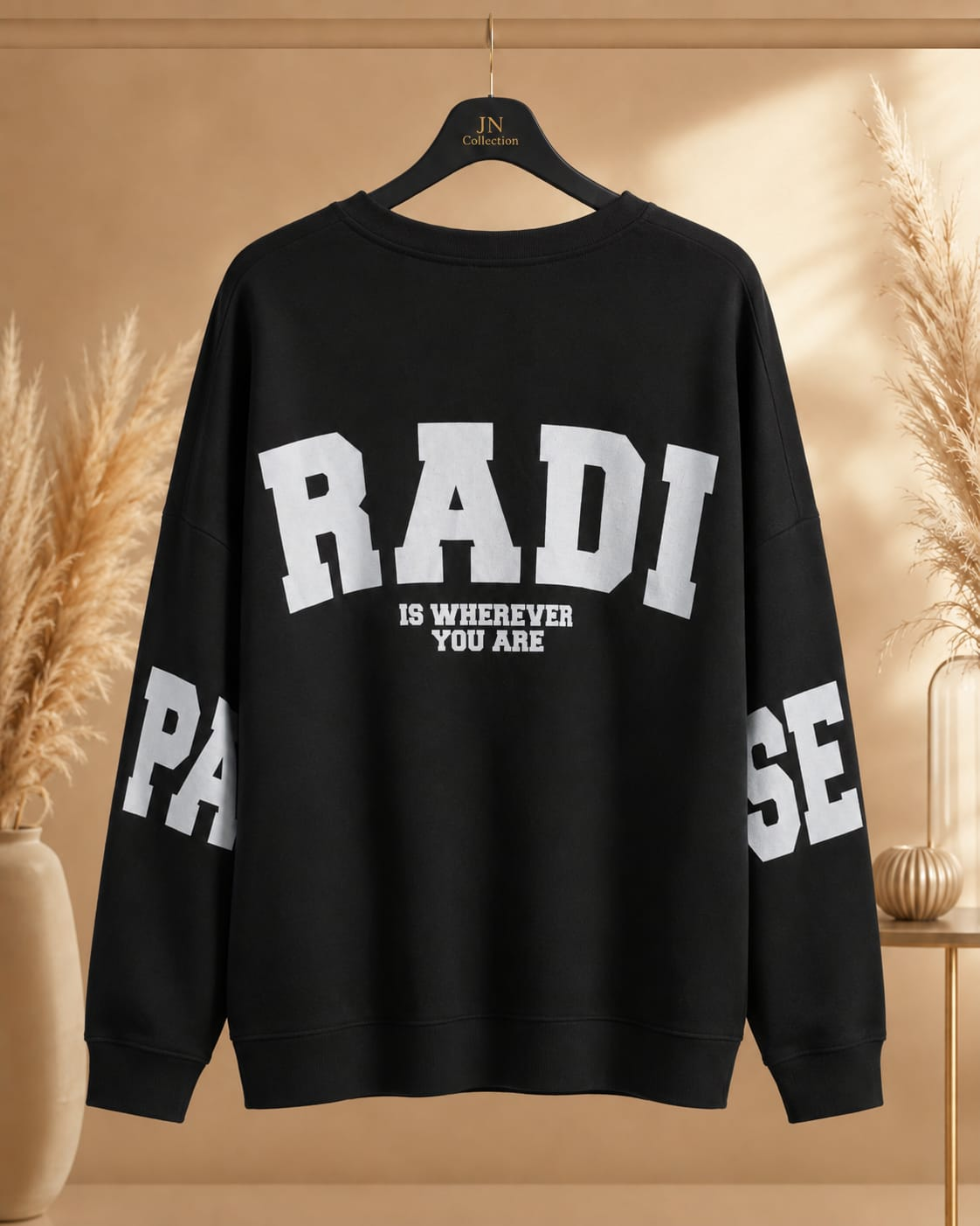Damen Oversize Sweater Schwarz RADI Print Butterstoff Viskose Stretch bis Größe 56 – Produktbild 1