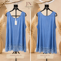 Damen Longtop Tunika Blau Spitze Ärmellos Stretch Oversize Übergröße Lagenlook – Produktbild 1