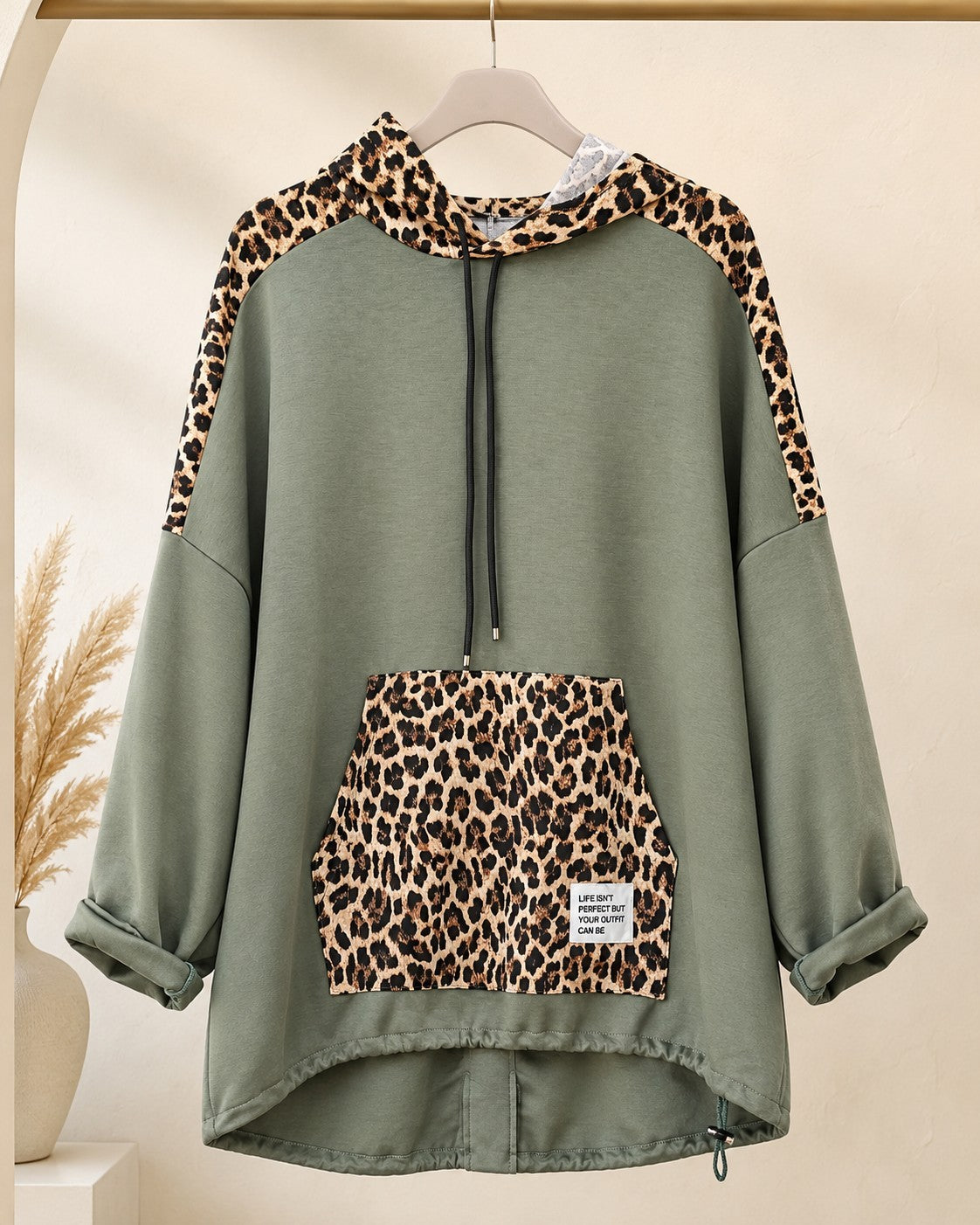 Damen Oversize Sweatshirt Tunika Leo Butterstoff Kapuze Größe 54/56 – Produktbild 1