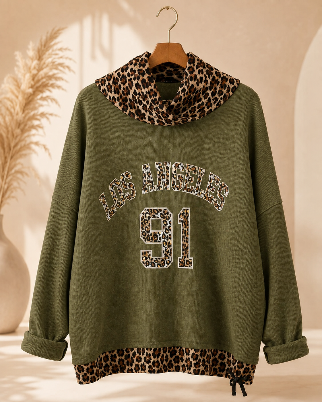 Damen Feincord Oversize Hoodie Leo Kapuze Los Angeles 91 Made in Italy – Produktbild 2