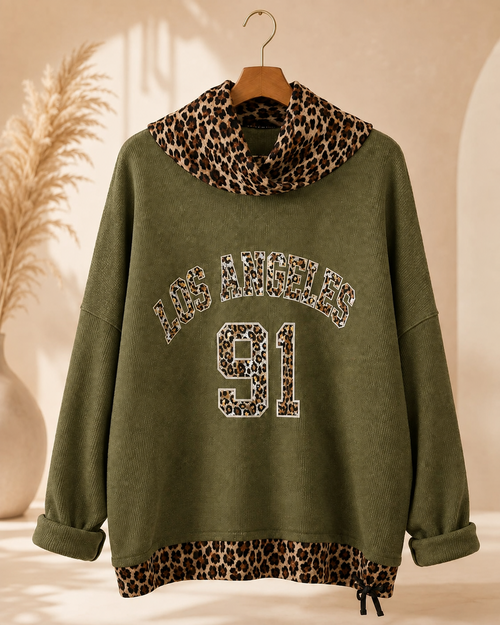 Damen Feincord Oversize Hoodie Leo Kapuze Los Angeles 91 Made in Italy – Produktbild 2