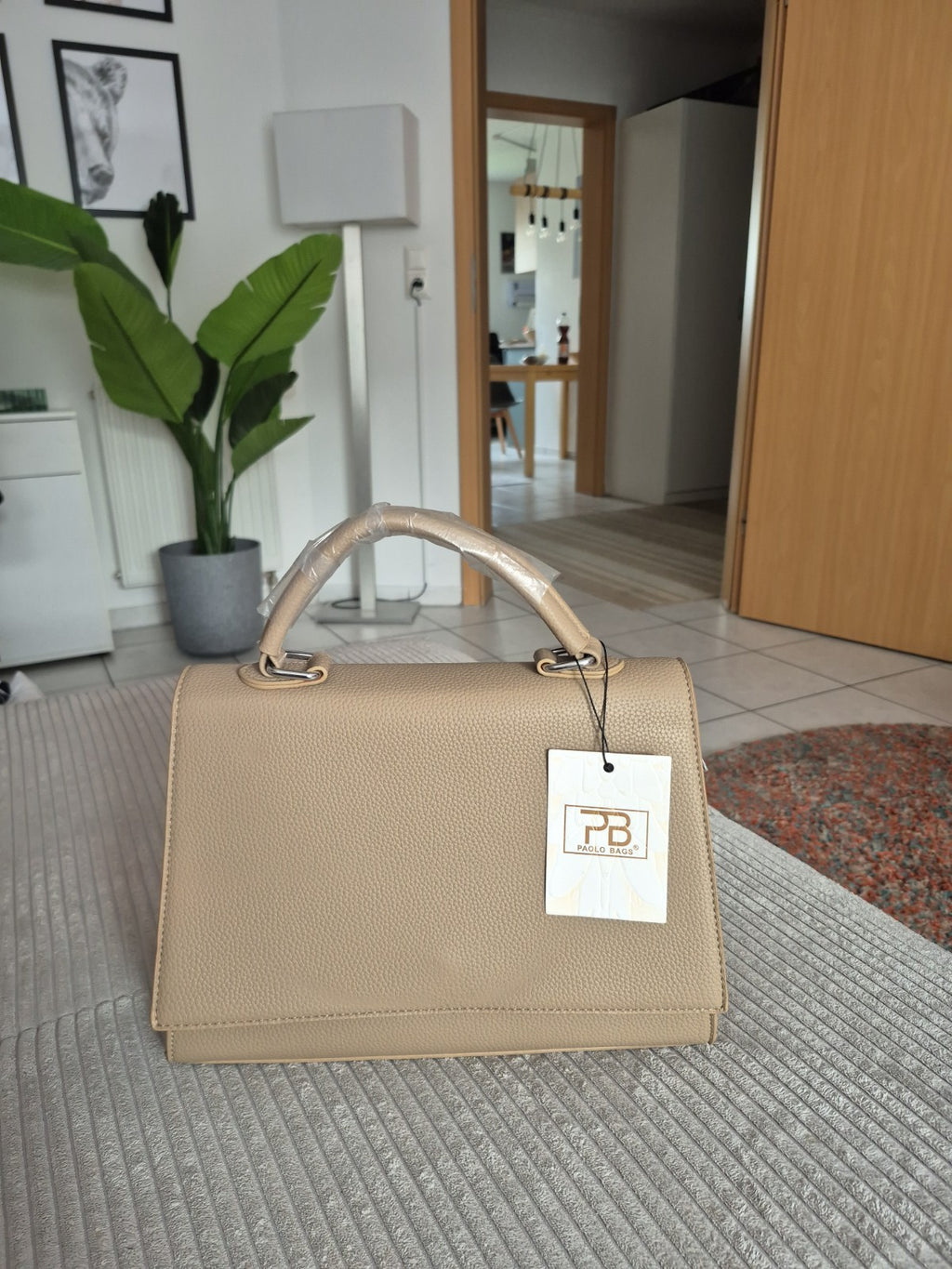 Paolo Bags Damen Handtasche Beige Taupe Elegant Business Shopper – Produktbild 5