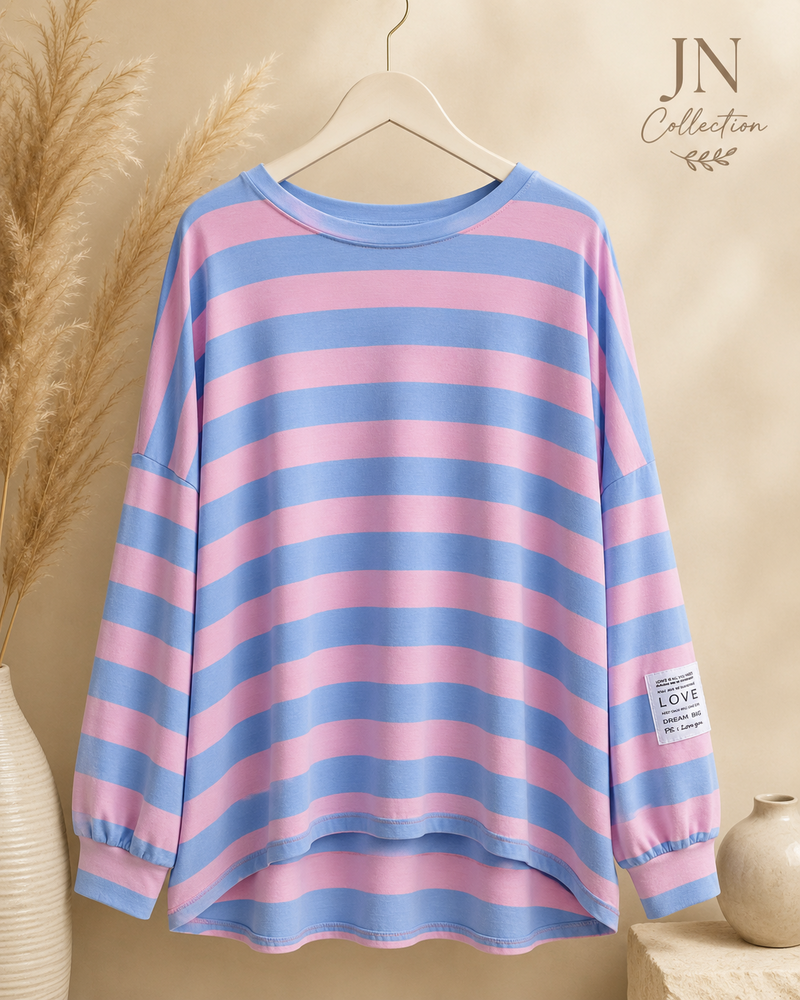 Curvy Ringelpullover Rosa-Blau aus Viskose | 44–56