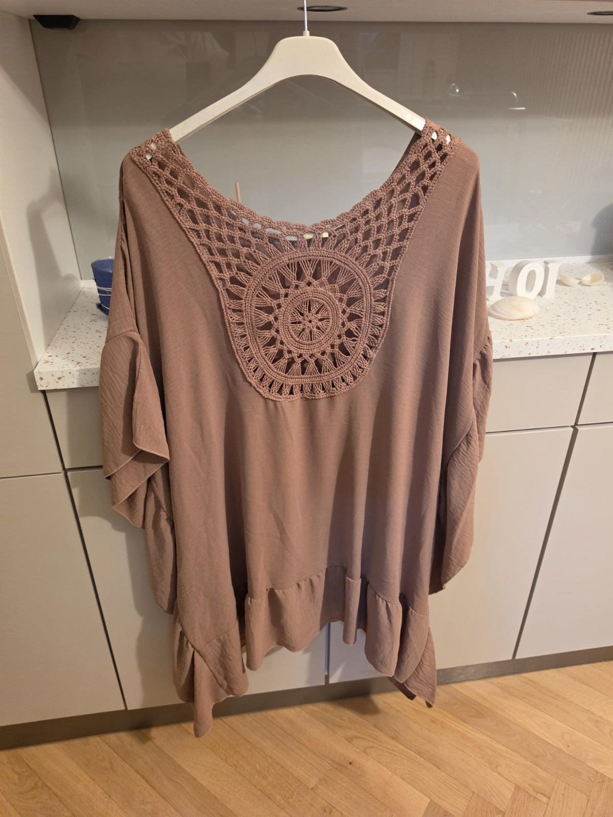 Boho Tunika Damen Häkelspitze Oversize A-Linie Größe 52 54 – Produktbild 2