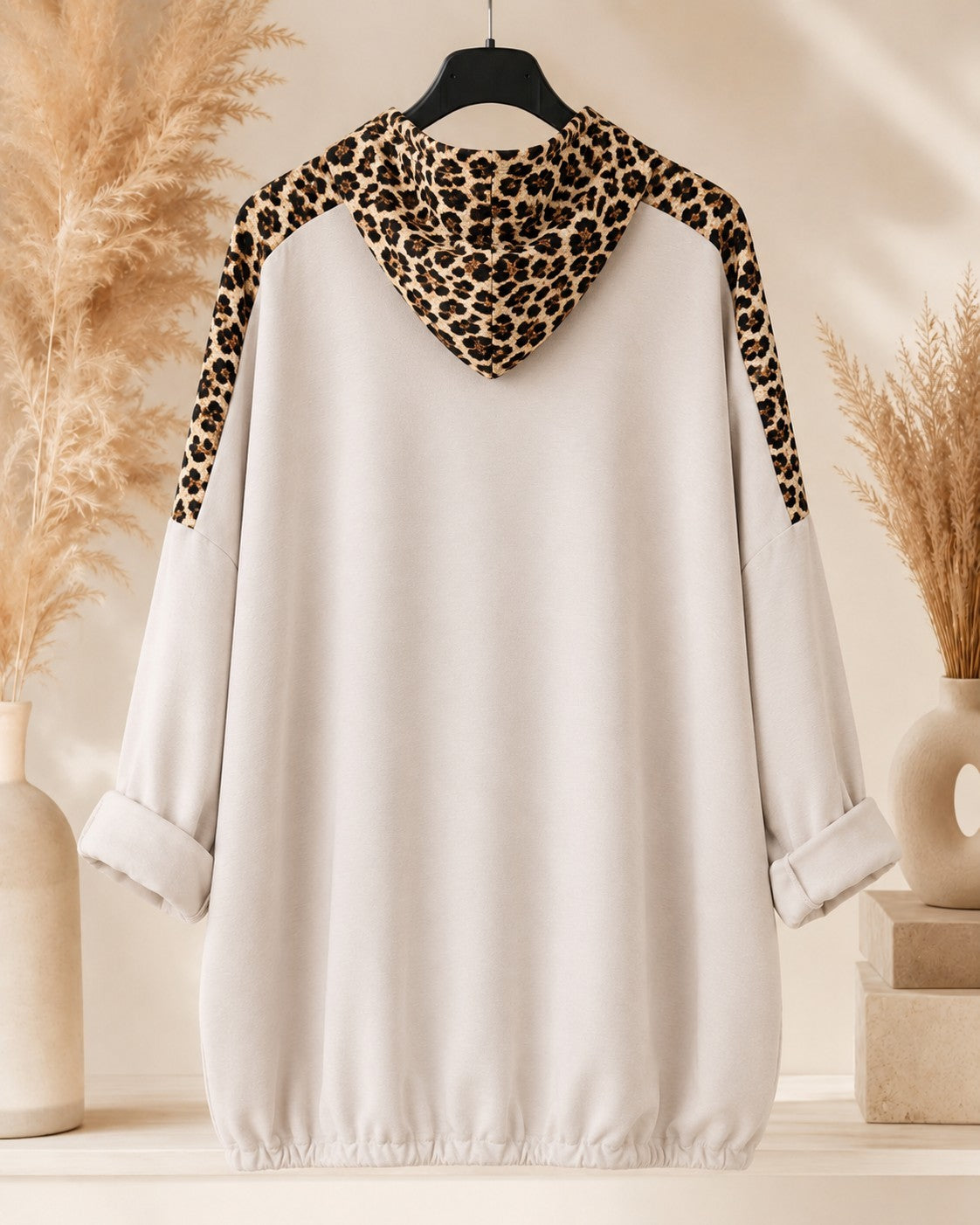 Damen Oversize Sweatshirt Tunika Leo Butterstoff Kapuze Größe 54/56 – Produktbild 11