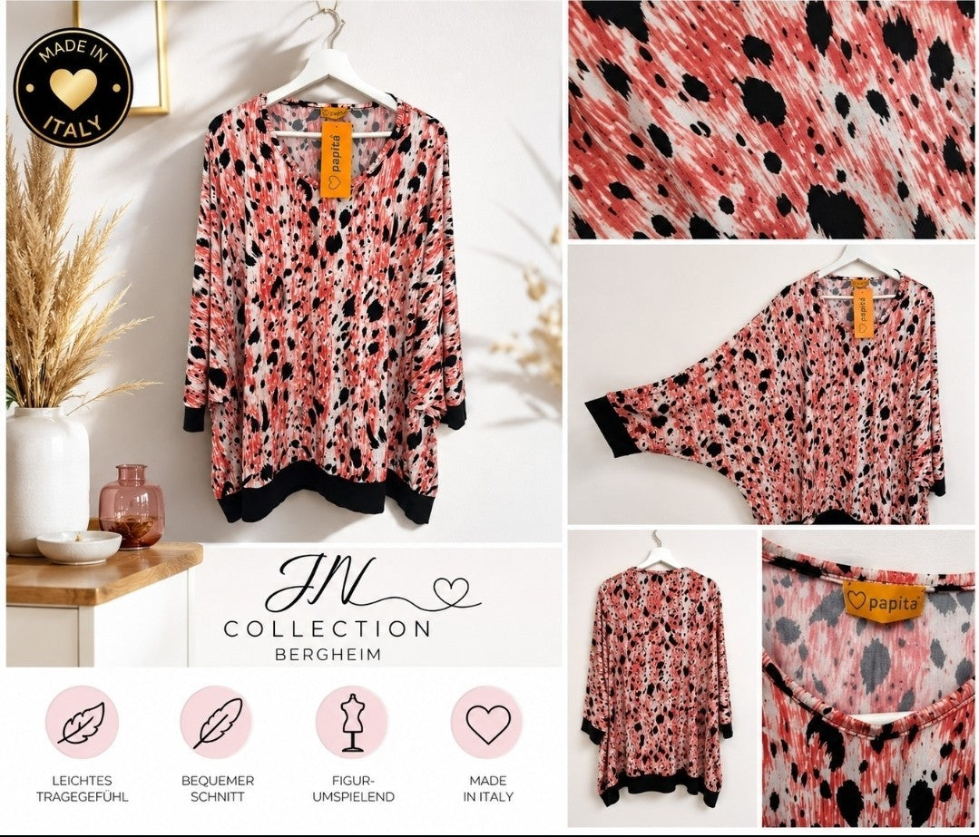 Papita Oversize Tunika Damen 50–60 Animal Print Fledermaus Koralle Schwarz – Produktbild 1