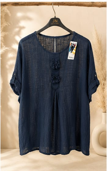 Damen Oversize-Tunika mit Blumen aus Baumwolle – Einheitsgröße – Produktbild 4