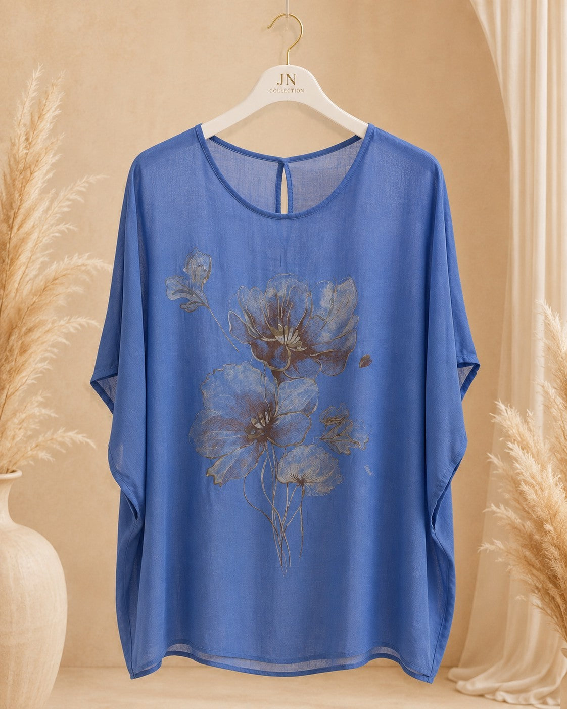 Damen Bluse Oversize Blumenprint Viskose Tunika Curvy Made in Italy – Produktbild 2