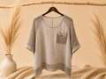 Curvy Viskose-Bluse mit Netzdetails in Beige – Größe 52–54