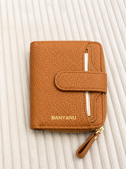 BANYANU Geldbörse Damen Camel Braun RFID Lederoptik Kartenfach Reißverschluss – Produktbild 1