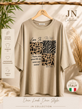 Damen Oversize Shirt Beige Leo Zebra Animalprint Gr 48-56 Made in Italy XXL – Produktbild 1