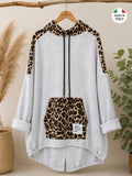 Damen Oversize Sweatshirt Tunika Grau Melange Leo Butterstoff Kapuze Größe 54/56 – Produktbild 1