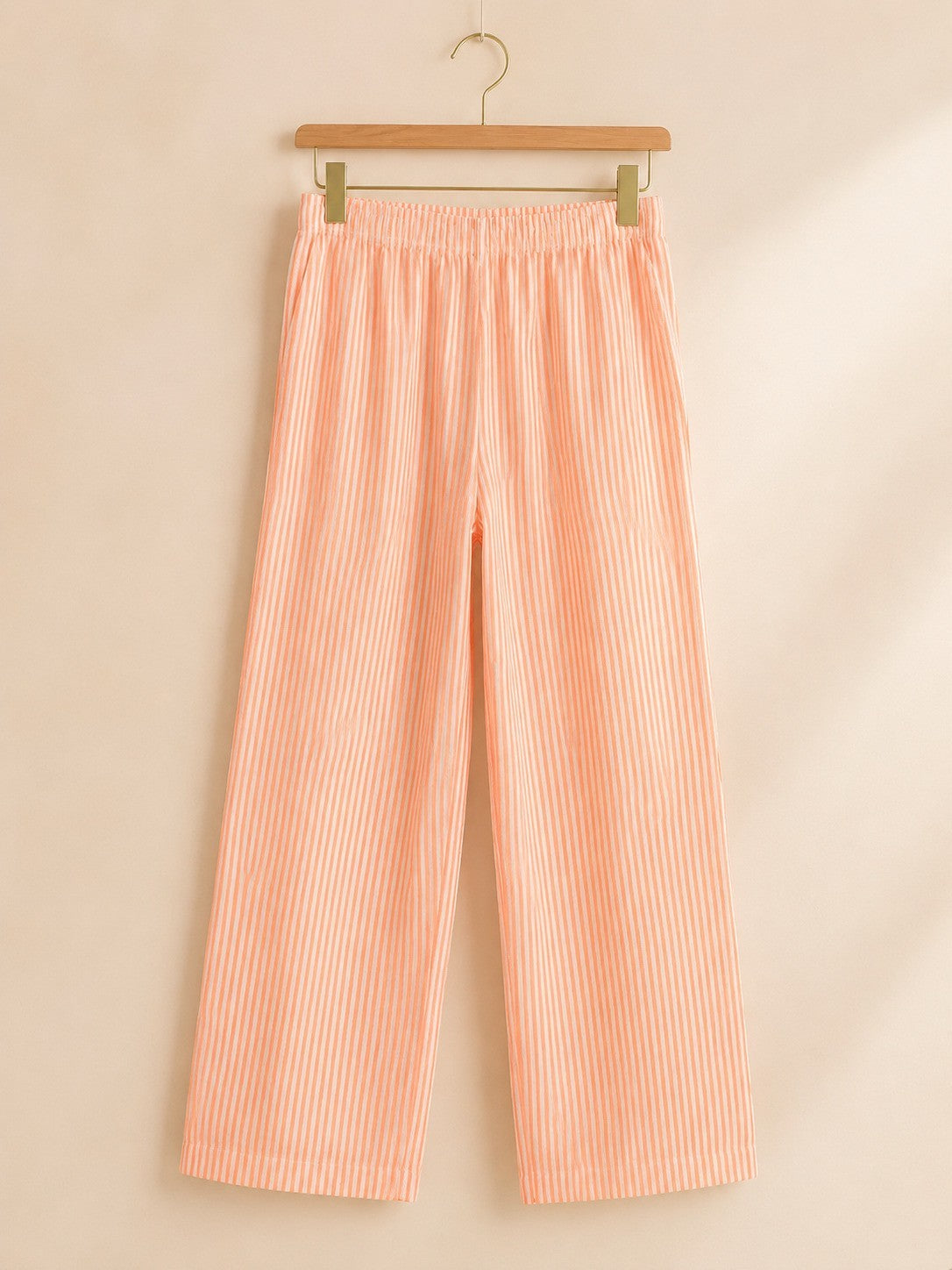 Damen Hose weit Koralle Weiss gestreift elastischer Bund Paris – Produktbild 1