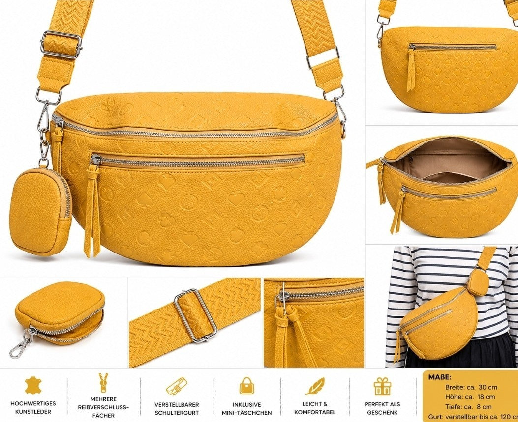 Crossbody Bag Damen Bauchtasche Senfgelb Umhängetasche Kunstleder – Produktbild 1