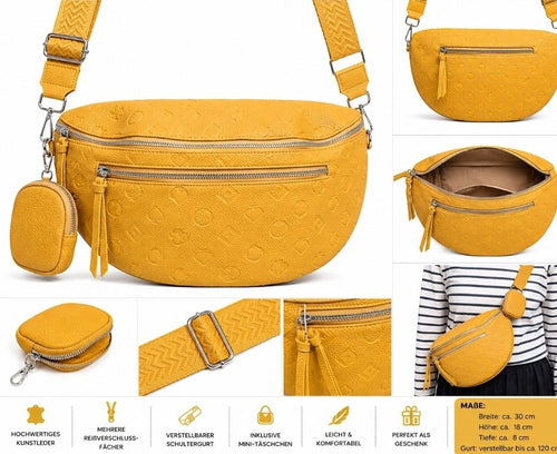 Crossbody Bag Damen Bauchtasche Senfgelb Umhängetasche Kunstleder – Produktbild 1