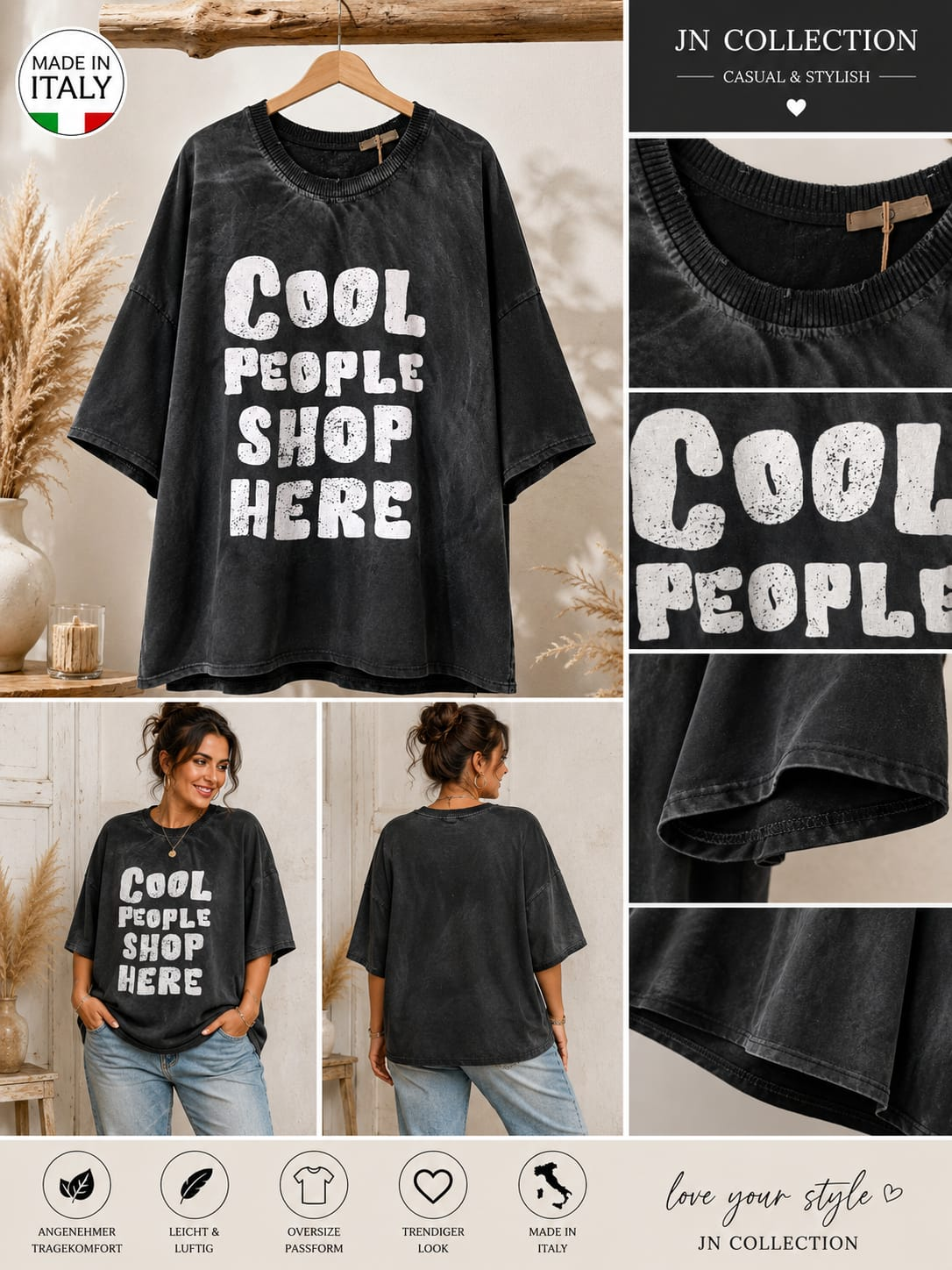 Damen Oversize T-Shirt 48-56 Cool People Vintage Made in Italy XXL – Produktbild 1