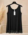 Damen Longtop Tunika Schwarz Spitze Ärmellos Stretch Oversize Große Größen Boho – Produktbild 1
